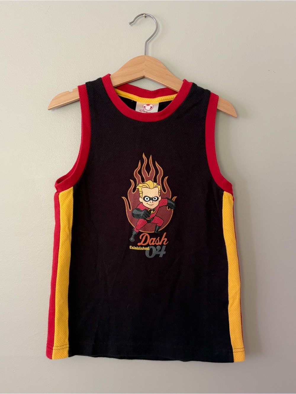 Disney Incredibles Dash Black Tank Top with Red Trim and Yellow Panels